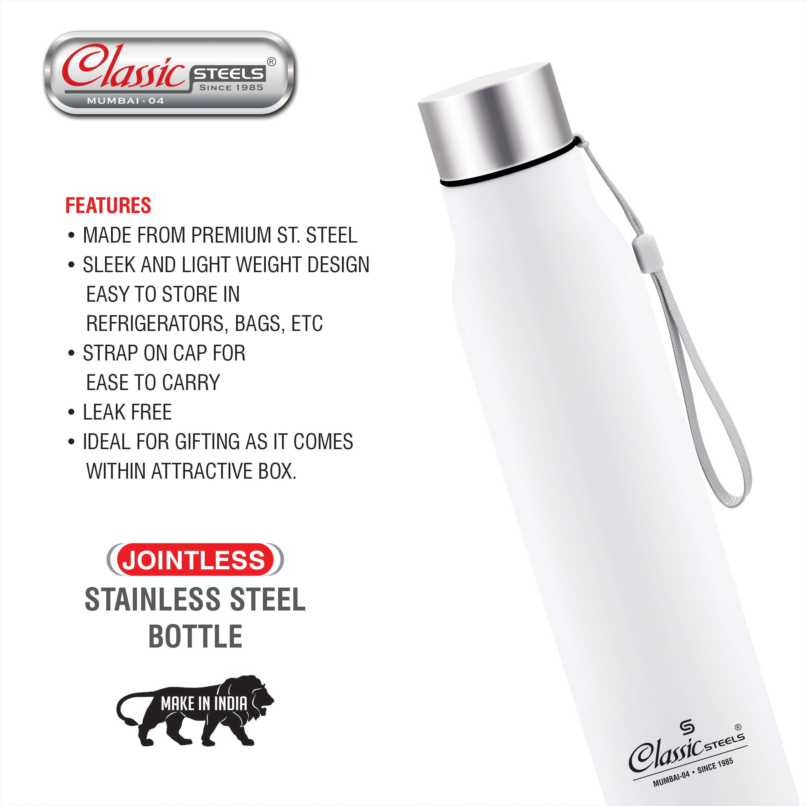 EASY JINNIE (JOINTLESS) SINGLE WALL STAINLESS STEEL BOTTLE