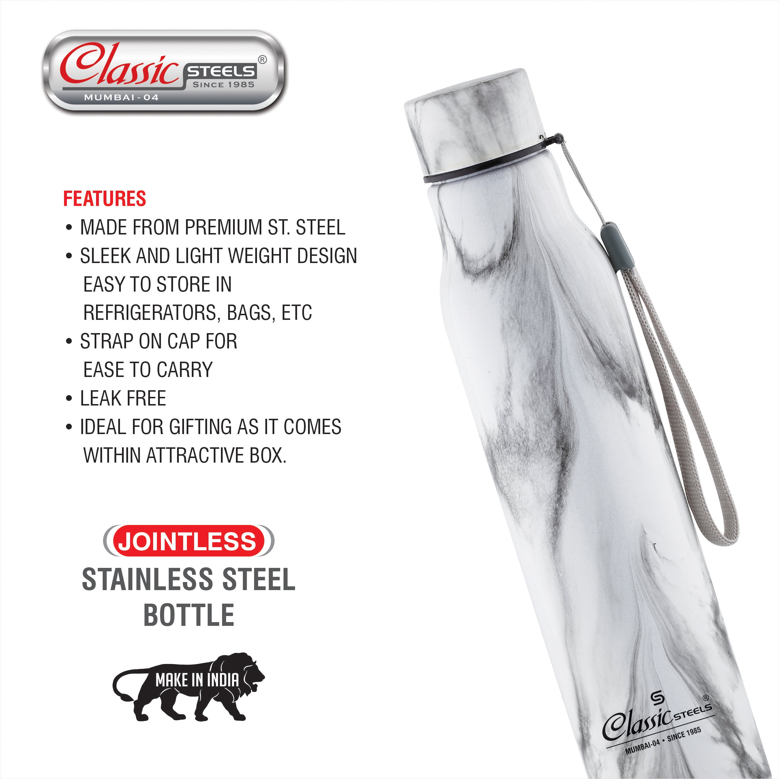 EASY JINNIE (JOINTLESS) SINGLE WALL STAINLESS STEEL BOTTLE