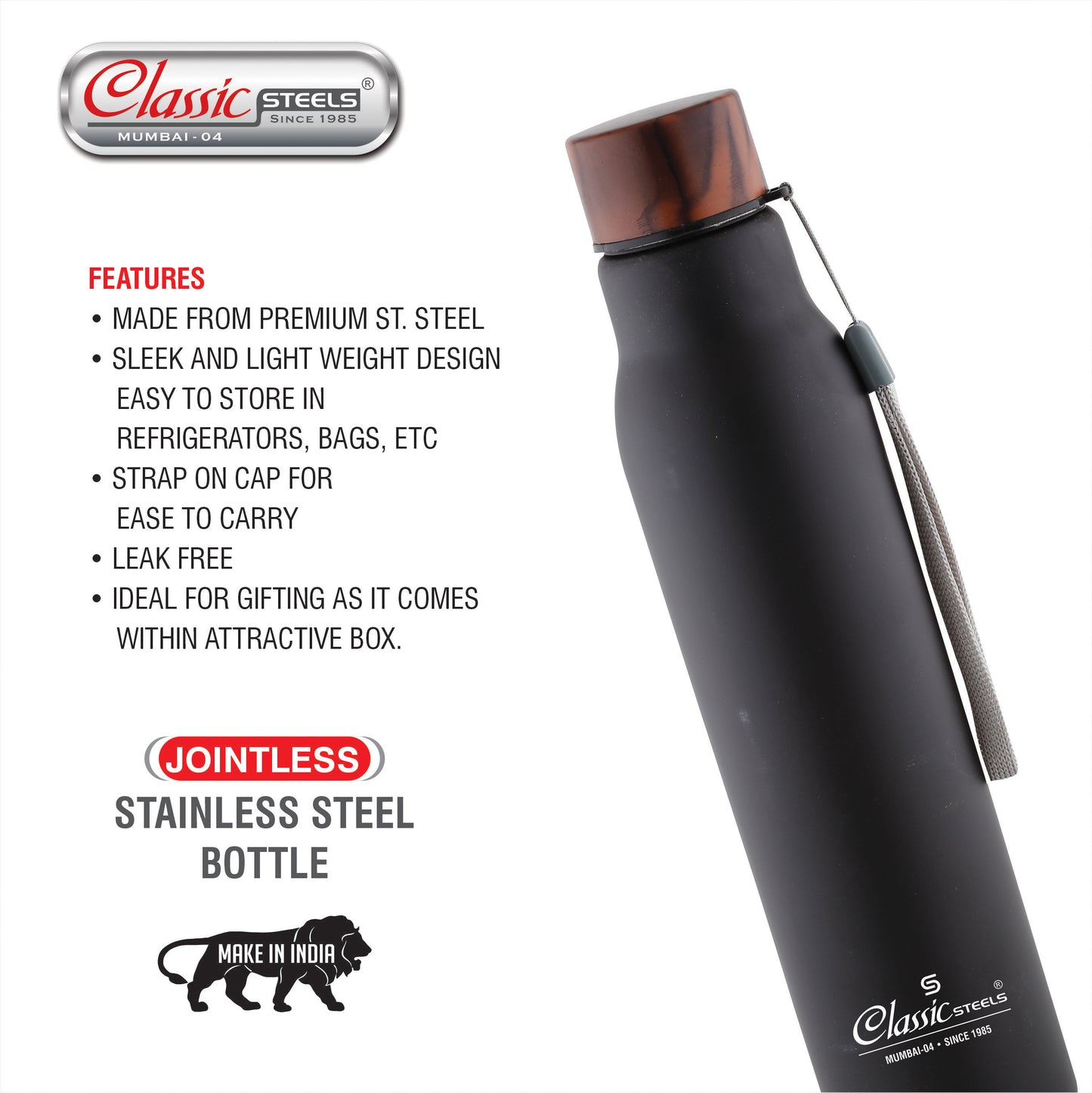 EASY JINNIE (JOINTLESS) SINGLE WALL STAINLESS STEEL BOTTLE