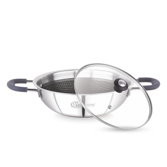 Classic Hexa Comb Triply Kadai With Glass Lid