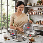 Triply Cookware Gift Set (4 Pieces) with Steel Lid Fry Pan, Kadhai, Saucepan & Lid