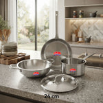 Triply Cookware Gift Set (4 Pieces) with Steel Lid Fry Pan, Kadhai, Saucepan & Lid