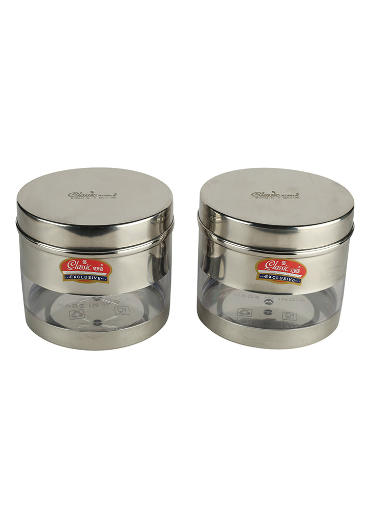 Modern See Through St. Steel Container Set Of 2