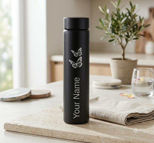 Personalized Stainless Steel Water Bottle  Customizable Super Slim Single Wall Design