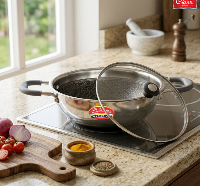 Hexa Comb Triply Kadai with Glass Lid