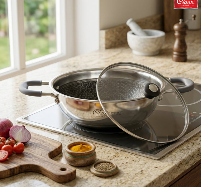 Hexa Comb Triply Kadai with Glass Lid
