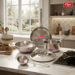 Stainless Steel Triply Cookware Gift Set (5 Pieces) with  Steel Lid, Fry Pan, Kadai, Saucepan, Tadka Pan Food-Grade Tri-Ply