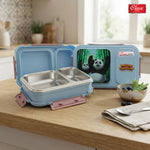 Bento Duo Lunch Box for Kids 2 Compartments Stainless Steel Insulated Tiffin Box with Spoon