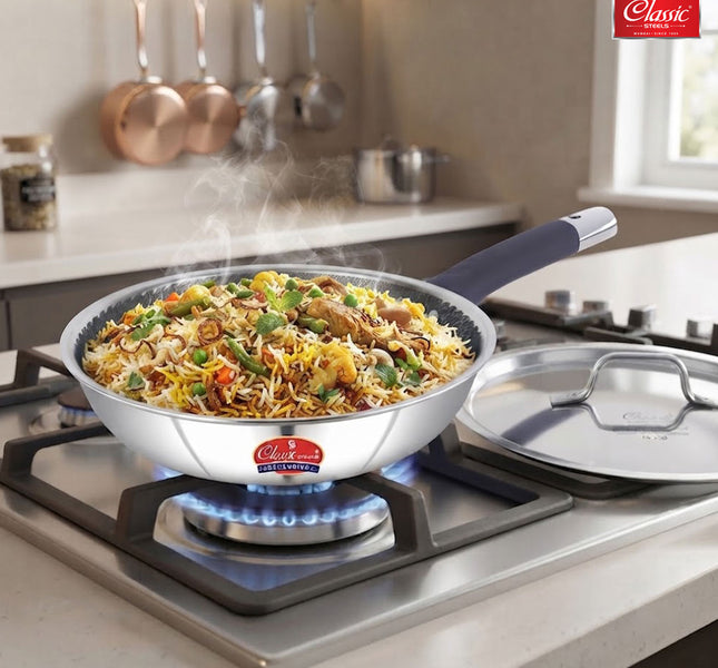Hexa Comb Triply Frypan with Steel Lid