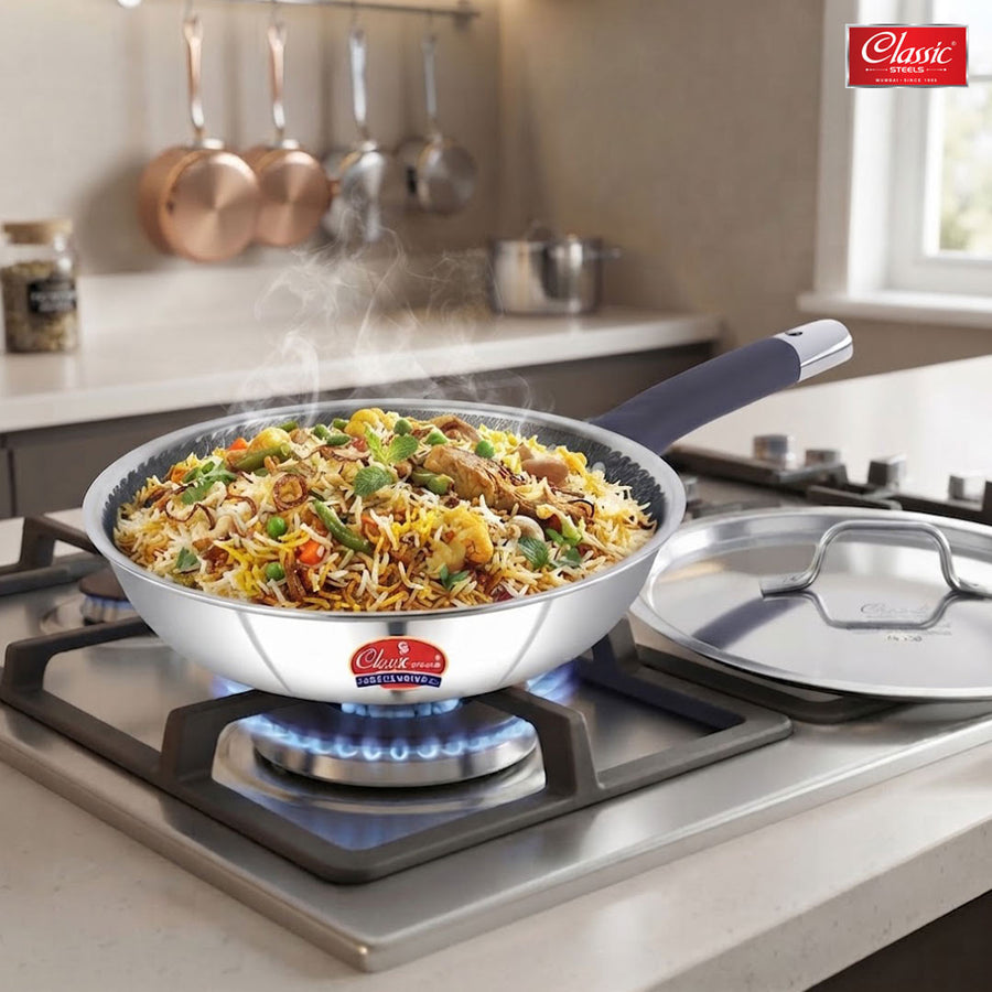 Hexa Comb Triply Frypan with Steel Lid