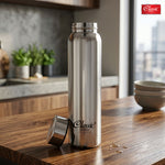 1 LTR Single Wall Stainless Steel Jointless Bottle - Premium Leak Proof Water Bottle Glossy Silver Color Pack of (1)