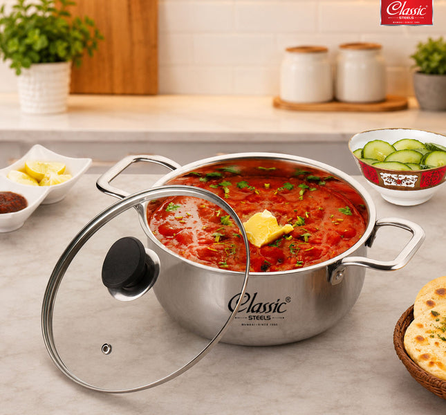 Triply Stainless Steel Stock Pot with Glass Lid