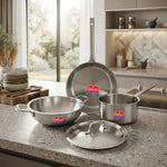 Triply Cookware Gift Set (4 Pieces) with Steel Lid Fry Pan, Kadhai, Saucepan & Lid
