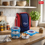 Classic Steels Lock It Stainless Steel Lunch Box Detachable Four Side Locking for Easy Opening 3 Containers Lunch Box, Blue