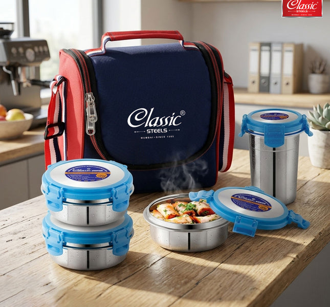 Stainless-Steel Lunch Box Set 4 with Bag Stainless-Steel Leak-Proof Containers  Full Meal Boxes