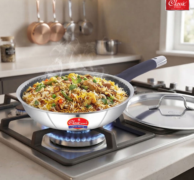Hexa Comb Triply Frypan with Steel Lid