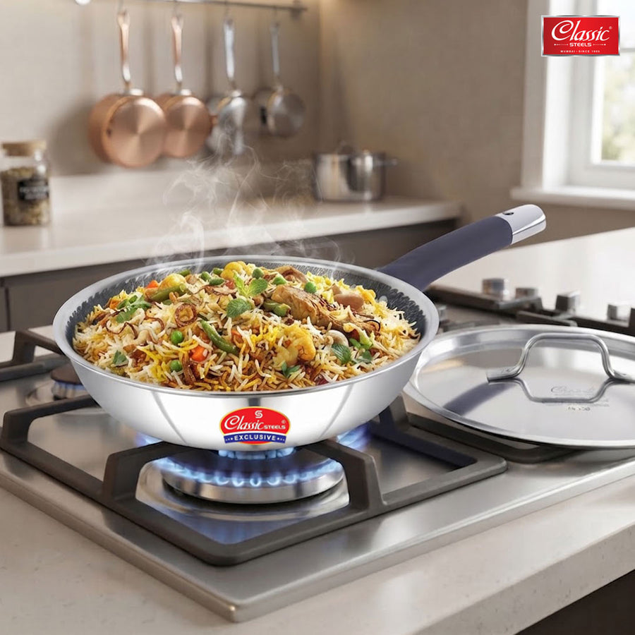 Hexa Comb Triply Frypan with Steel Lid