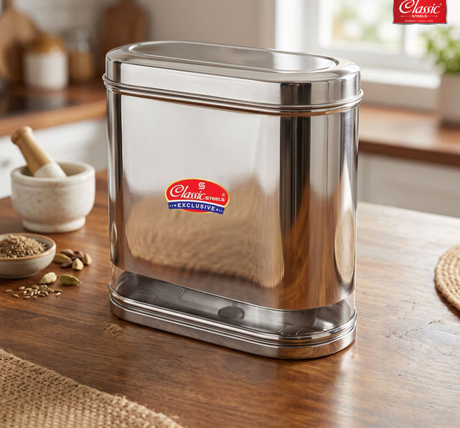 Titan Oval Stainless Steel  Kitchen Storage Canisters with Transparent Window