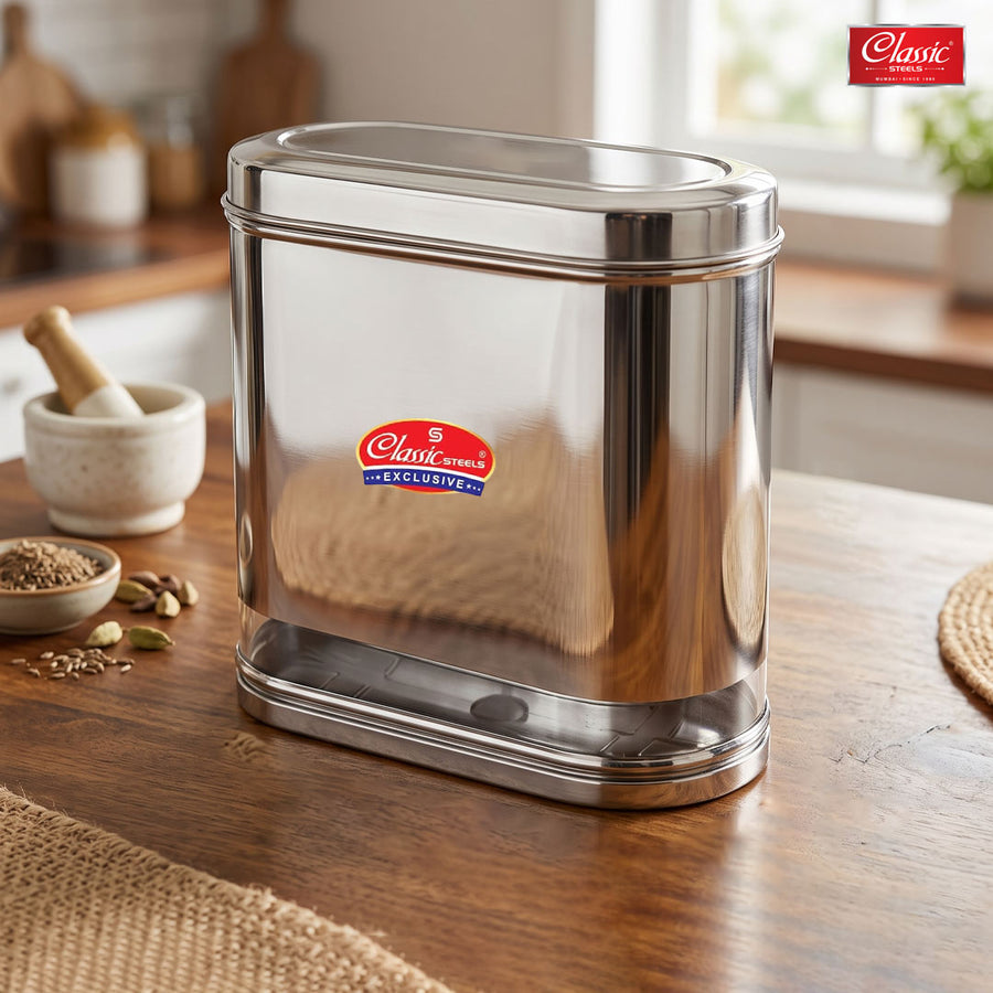 Titan Oval Stainless Steel  Kitchen Storage Canisters with Transparent Window