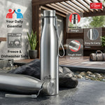 Smiley  Stainless Steel Water Bottle, Water Bottles, Single Walled, Leak-Proof, Rust-Free Steel Bottle, Easy Grip, Easy to Carry, Travel Bottle, Silver