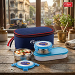 Carry Fresh Stainless Steel Lunch Box  3pc Set Chapati Dabba Tiffin for Office, School & College with Food Grade Steel Leakproof & Dishwasher Safe, Blue