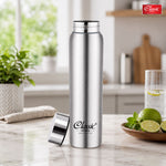 1 LTR Single Wall Stainless Steel Jointless Bottle - Premium Leak Proof Water Bottle Glossy Silver Color Pack of (1)
