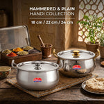 Triply Hammered Stainless Steel Handi with Lid