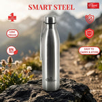 Smiley  Stainless Steel Water Bottle, Water Bottles, Single Walled, Leak-Proof, Rust-Free Steel Bottle, Easy Grip, Easy to Carry, Travel Bottle, Silver