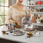 Stainless Steel Triply Cookware Gift Set (5 Pieces) with  Steel Lid, Fry Pan, Kadai, Saucepan, Tadka Pan Food-Grade Tri-Ply