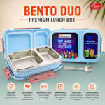 Bento Duo Lunch Box for Kids 2 Compartments Stainless Steel Insulated Tiffin Box with Spoon