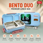 Bento Duo Lunch Box for Kids 2 Compartments Stainless Steel Insulated Tiffin Box with Spoon