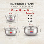 Triply Hammered Stainless Steel Handi with Lid