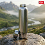 1 LTR Single Wall Stainless Steel Jointless Bottle - Premium Leak Proof Water Bottle Glossy Silver Color Pack of (1)
