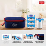 Carry Fresh Stainless Steel Lunch Box  3pc Set Chapati Dabba Tiffin for Office, School & College with Food Grade Steel Leakproof & Dishwasher Safe, Blue