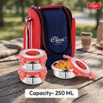 Classic Steels Lock It Stainless Steel Lunch Box Detachable Four Side Locking for Easy Opening 3 Containers Lunch Box, Blue