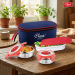 Carry Fresh Stainless Steel Lunch Box  3pc Set Chapati Dabba Tiffin for Office, School & College with Food Grade Steel Leakproof & Dishwasher Safe, Blue