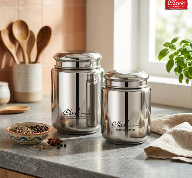 Stainless Steel Canister  Elegant Circular Design for Tea, Coffee, and Spices