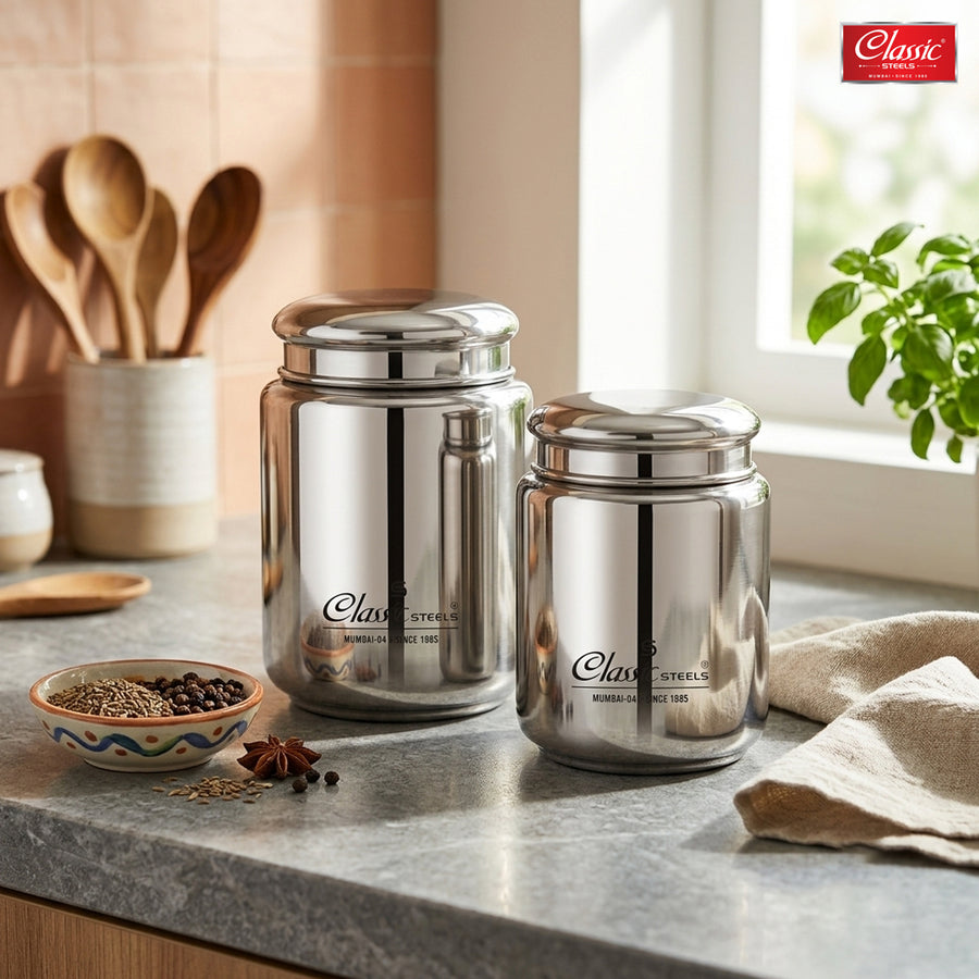 Stainless Steel Canister  Elegant Circular Design for Tea, Coffee, and Spices