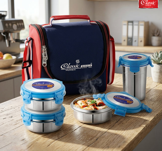 Stainless-Steel Lunch Box Set 4 with Bag Stainless-Steel Leak-Proof Containers  Full Meal Boxes