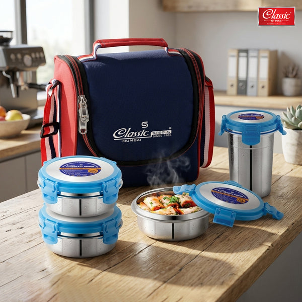 Stainless-Steel Lunch Box Set 4 with Bag Stainless-Steel Leak-Proof Containers  Full Meal Boxes