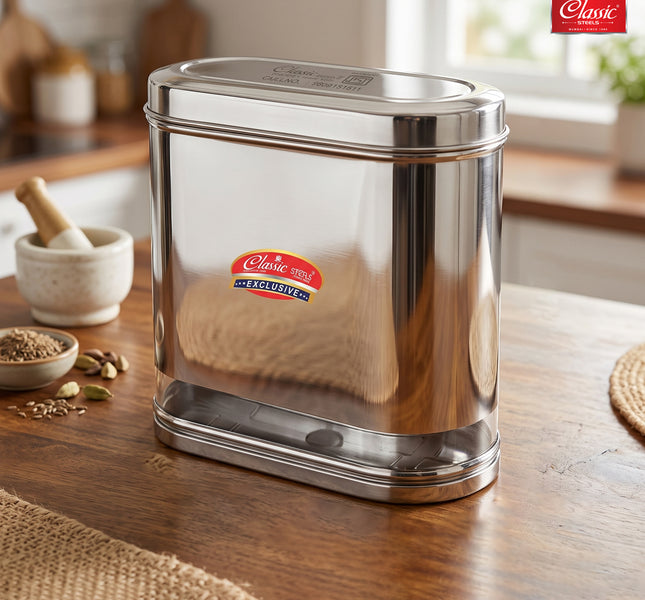 Oval Stainless Steel Kitchen Storage Canisters with Transparent Window