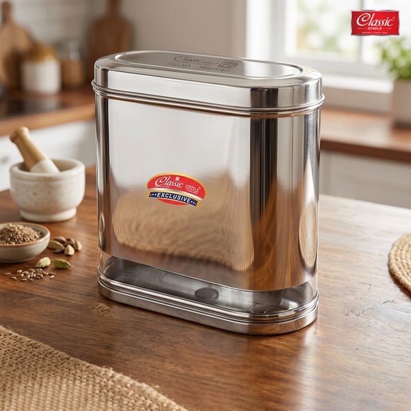 Oval Stainless Steel Kitchen Storage Canisters with Transparent Window