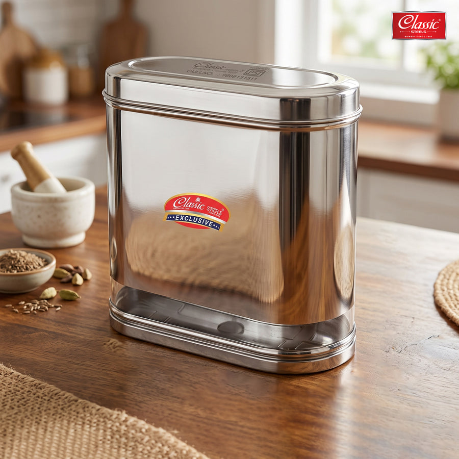 Oval Stainless Steel Kitchen Storage Canisters with Transparent Window