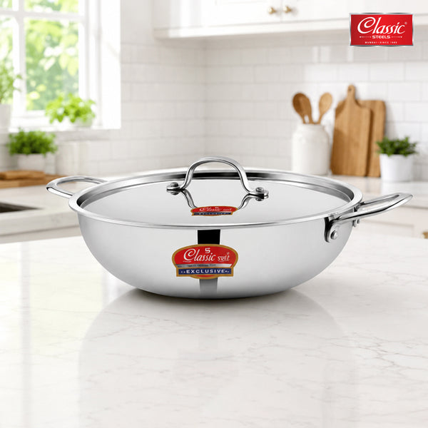 Triply Stainless Steel Kadai with Lid (30cm, 4.5L) 2.5 mm Thick