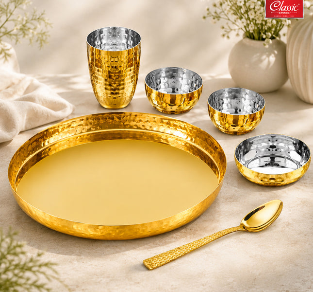 Buffet Gold Hammered Stainless Steel Dinner Set