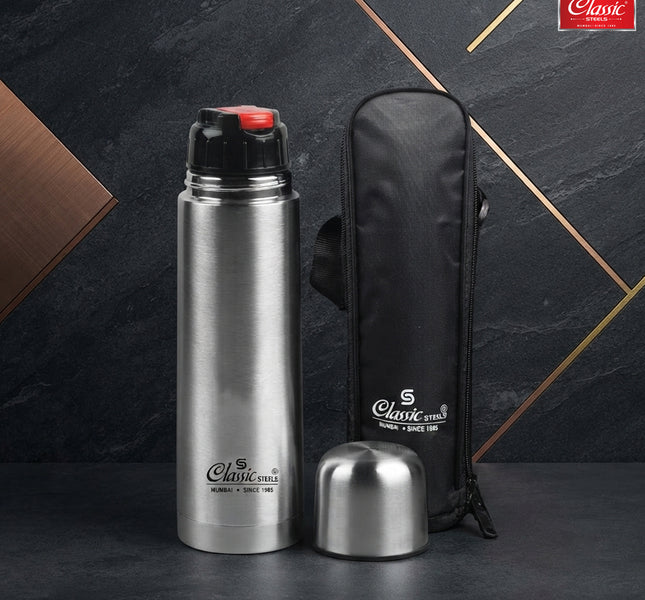 Classic Steels Vacuum Bullet Flask – 24 Hours Hot & Cold Water Bottle with Cover