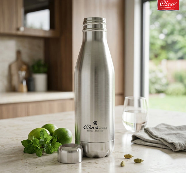 Crown 750ml Stainless Steel Water Bottle | 304 Grade, ISI Certified | Leak-Proof Lid, Durable, Stylish | Ideal for Office, School, Travel & Home | Silver
