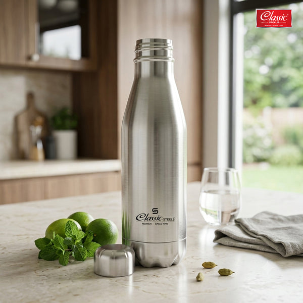 Crown 750ml Stainless Steel Water Bottle | 304 Grade, ISI Certified | Leak-Proof Lid, Durable, Stylish | Ideal for Office, School, Travel & Home | Silver