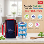 Classic Steels Lock It Stainless Steel Lunch Box Detachable Four Side Locking for Easy Opening 3 Containers Lunch Box, Blue