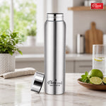 1 LTR Single Wall Stainless Steel Jointless Bottle - Premium Leak Proof Water Bottle Glossy Silver Color Pack of (1)